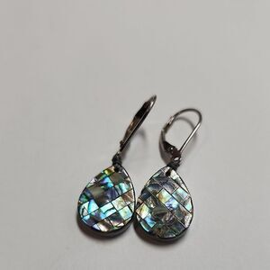 Sterling Silver and Blue Mosaic Abalone Teardrop Earrings 925